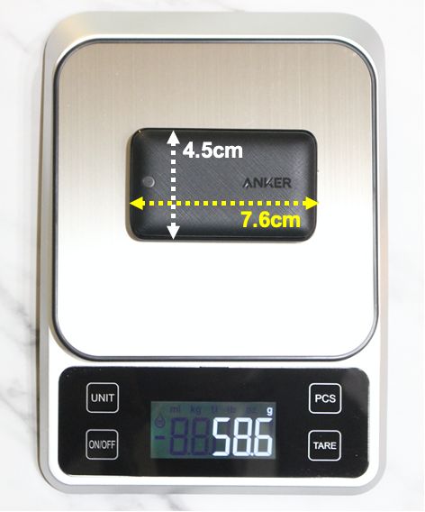 Anker30Wslimを計量器に置いて重量計測